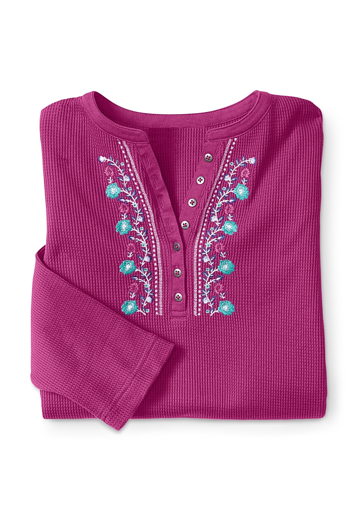 Embroidered Thermal Henley Tee image number 1