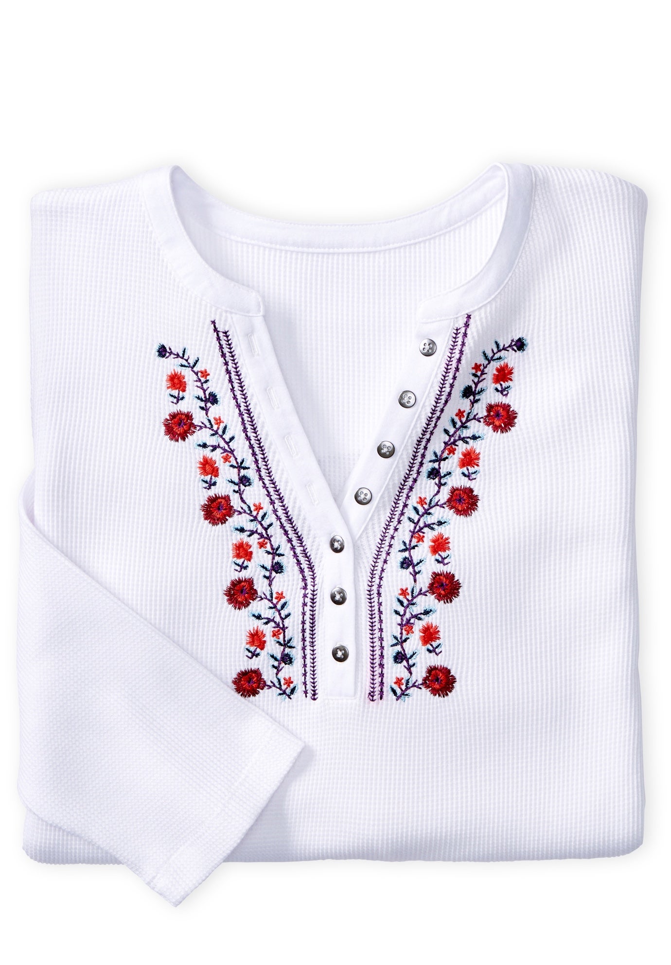 Embroidered Thermal Henley Tee image number 1