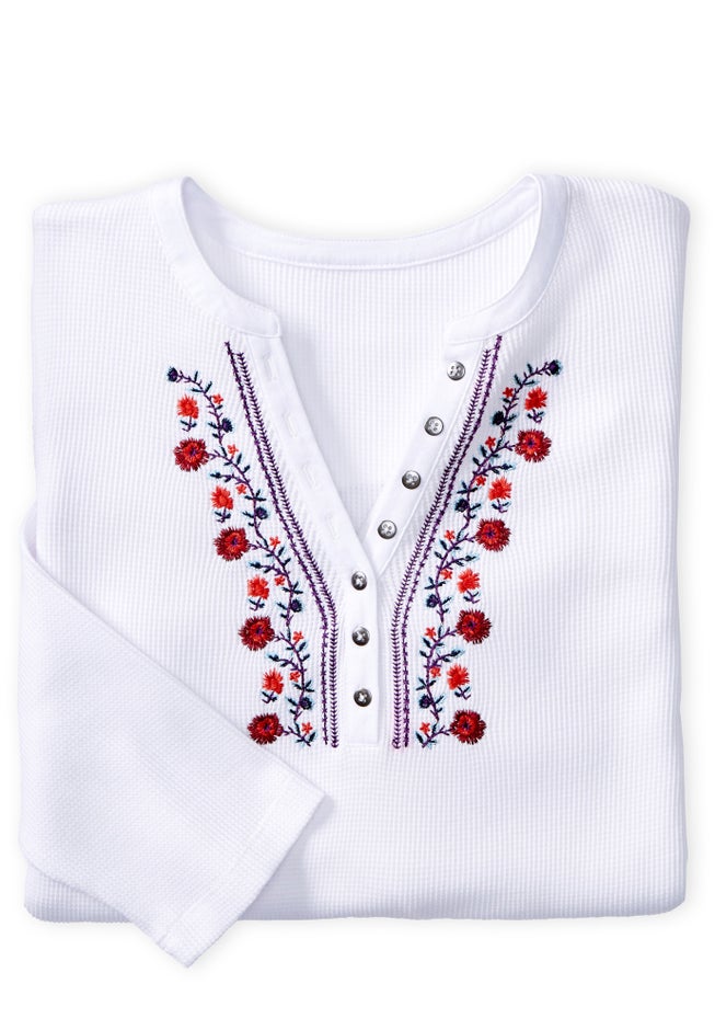 Embroidered Thermal Henley Tee image number 1