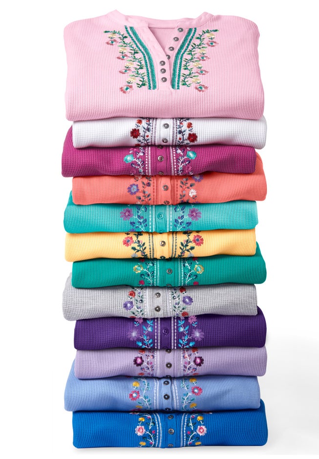 Embroidered Thermal Henley Tee image number 1