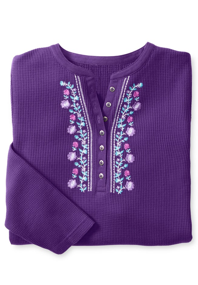 Embroidered Thermal Henley Tee image number 1