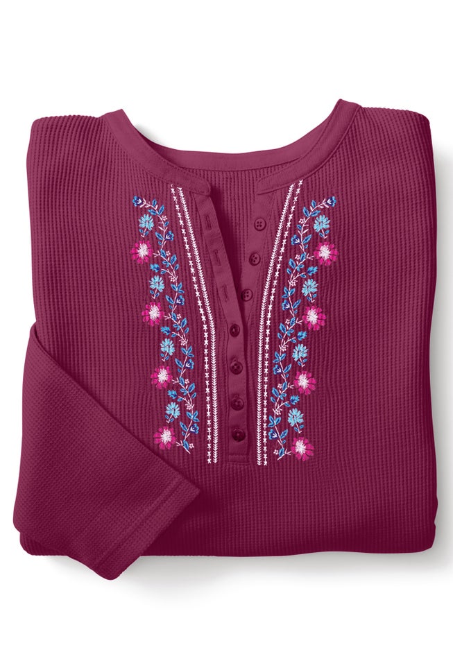 Embroidered Thermal Henley Tee image number 1