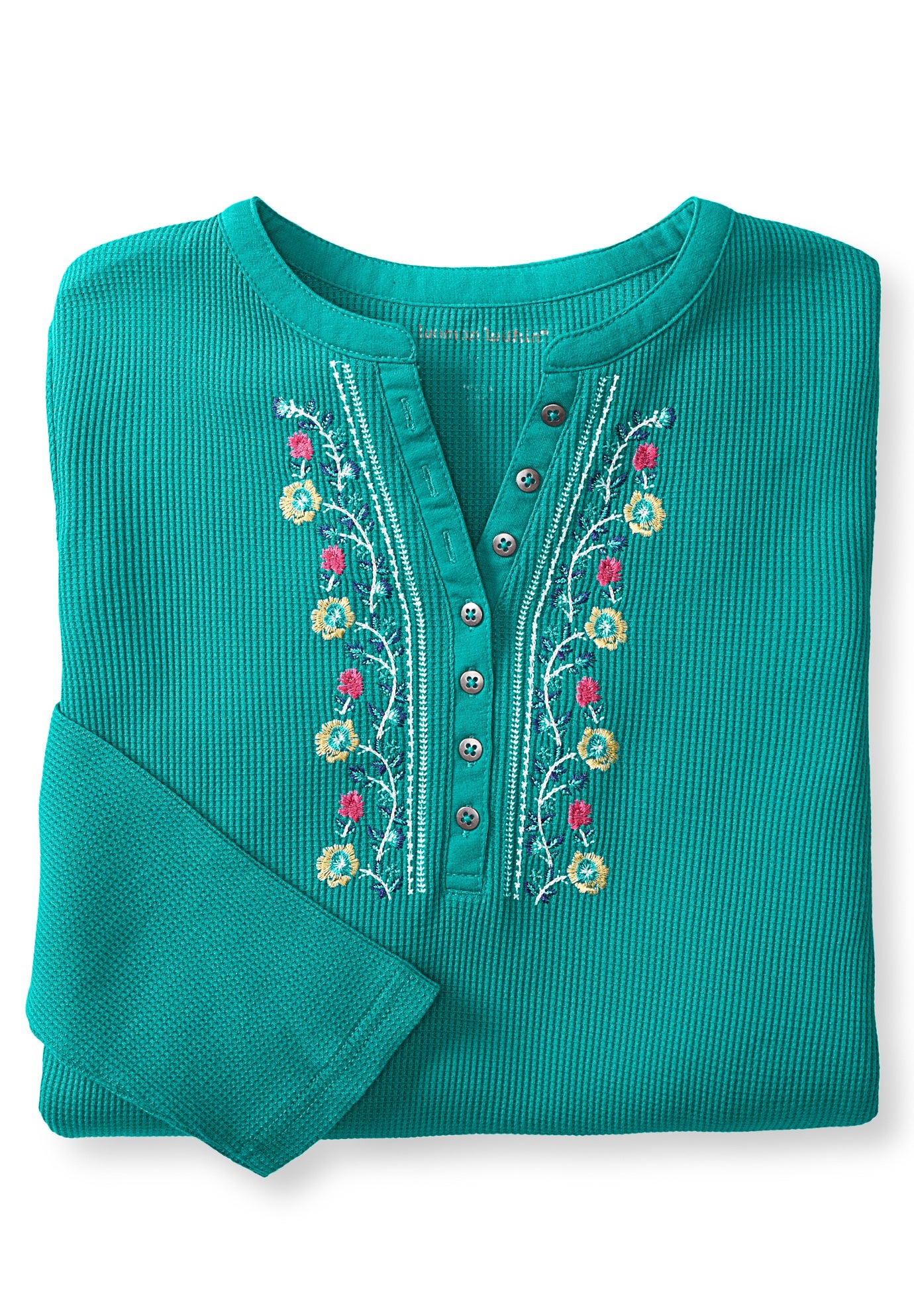 Embroidered Thermal Henley Tee image number 1