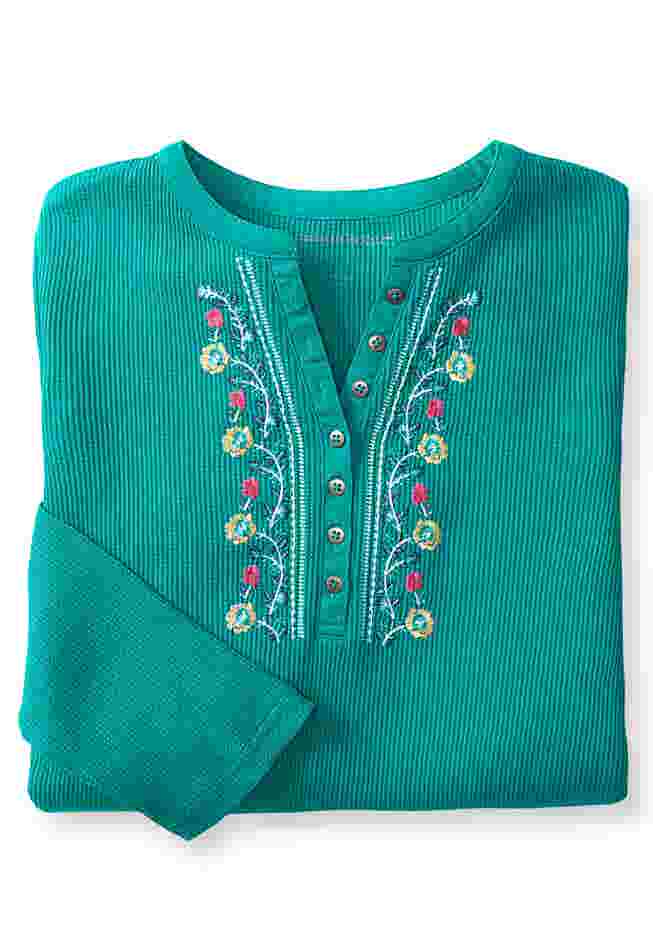 Embroidered Thermal Henley Tee image number 1