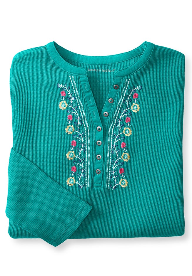 Embroidered Thermal Henley Tee image number 1