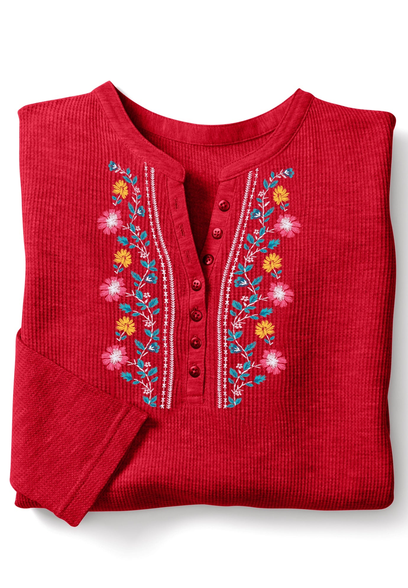 Embroidered Thermal Henley Tee image number 1