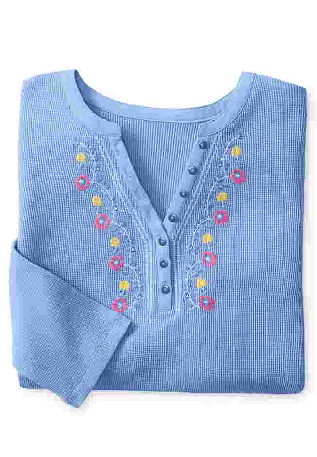 Embroidered Thermal Henley Tee image number 1