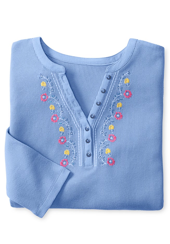 Embroidered Thermal Henley Tee image number 1