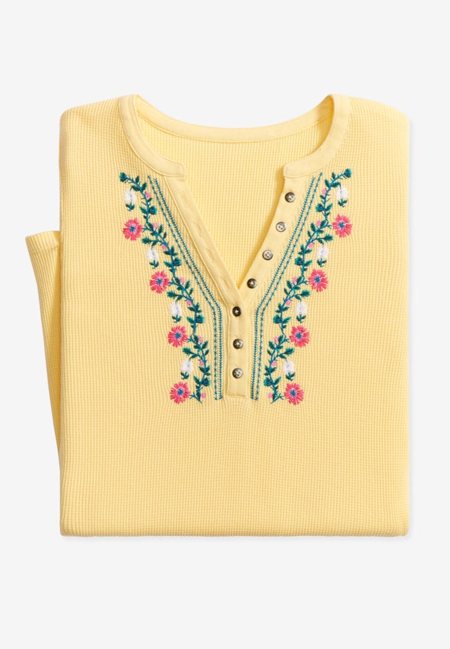 Embroidered Thermal Henley Tee image number 1