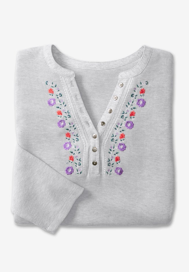 Embroidered Thermal Henley Tee image number 1