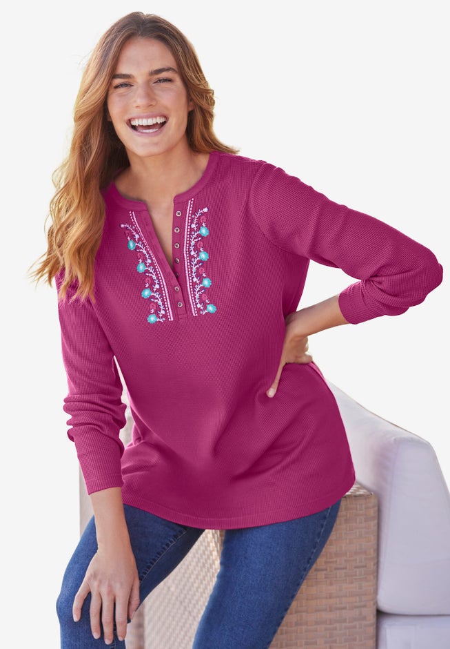 Embroidered Thermal Henley Tee image number 7