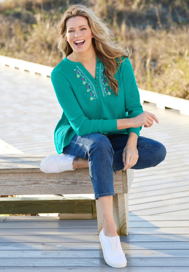 Embroidered Thermal Henley Tee image number 5