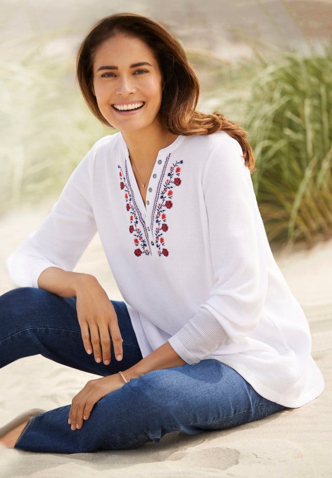 Embroidered Thermal Henley Tee image number 6