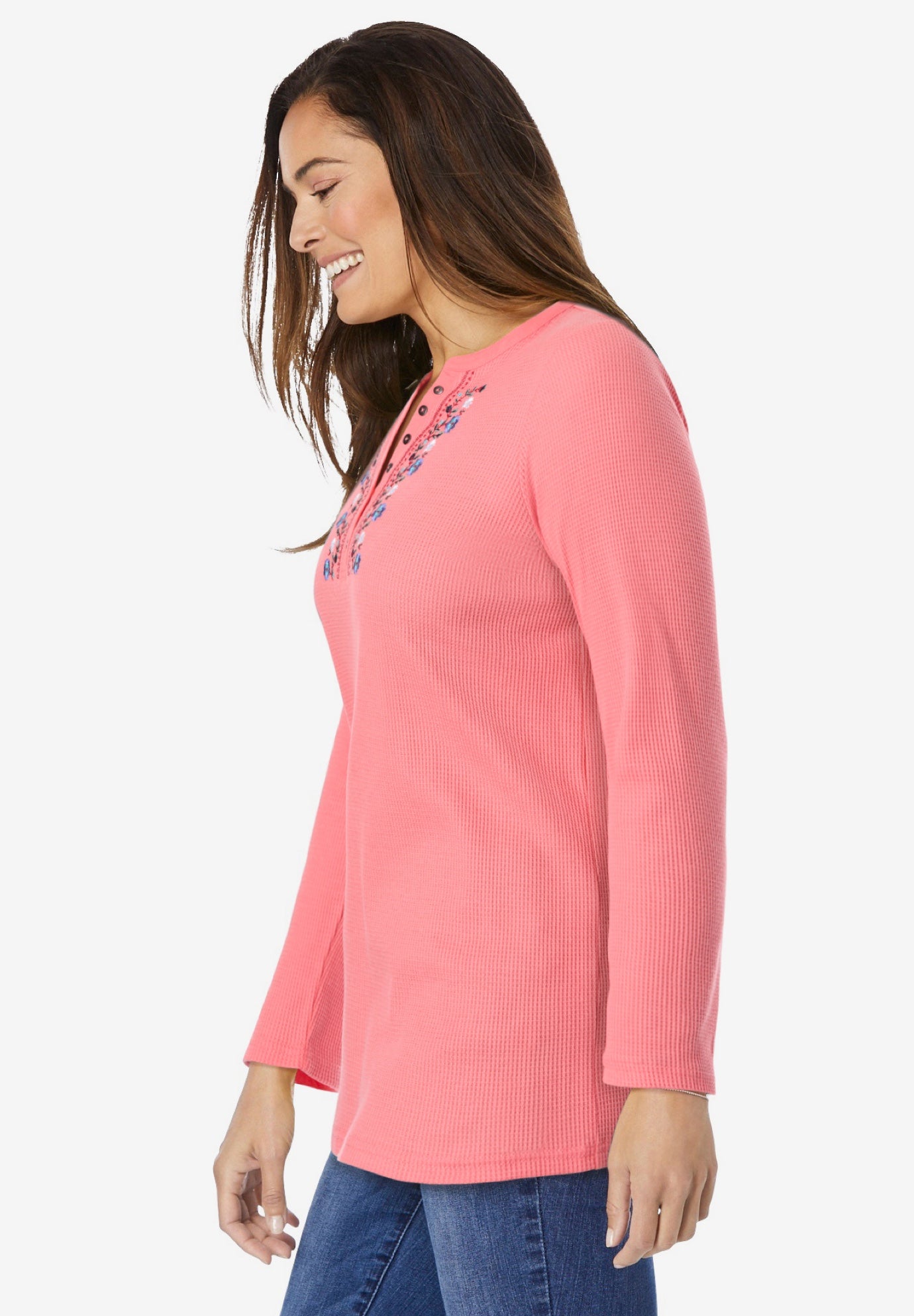 Embroidered Thermal Henley Tee image number 3