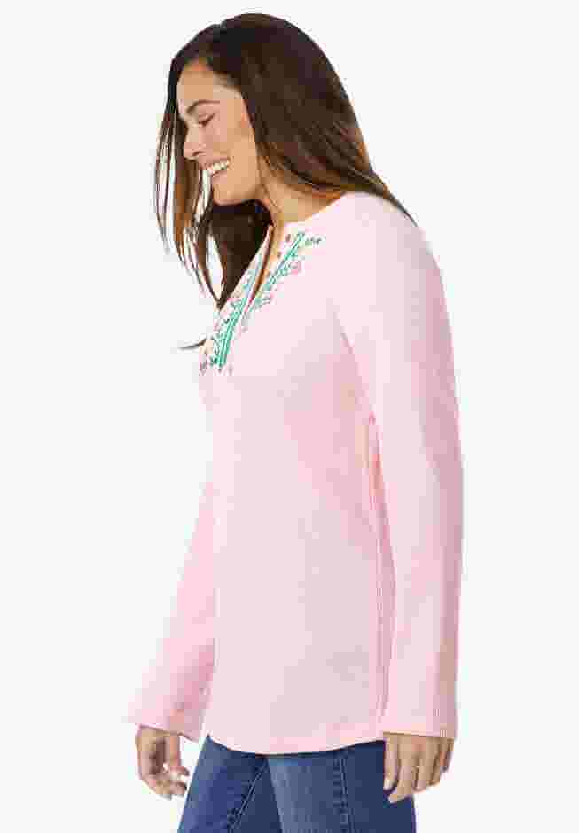 Embroidered Thermal Henley Tee image number 3