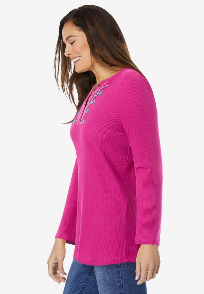 Embroidered Thermal Henley Tee image number 2