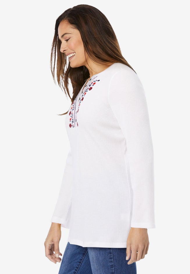 Embroidered Thermal Henley Tee image number 3