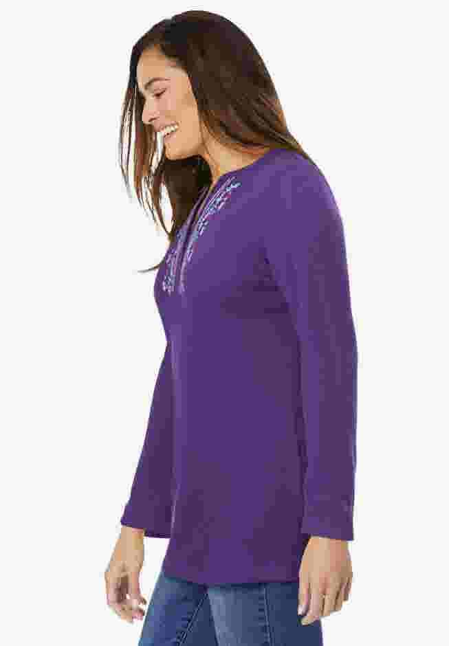 Embroidered Thermal Henley Tee image number 2