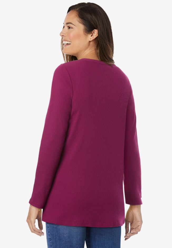 Embroidered Thermal Henley Tee image number 2