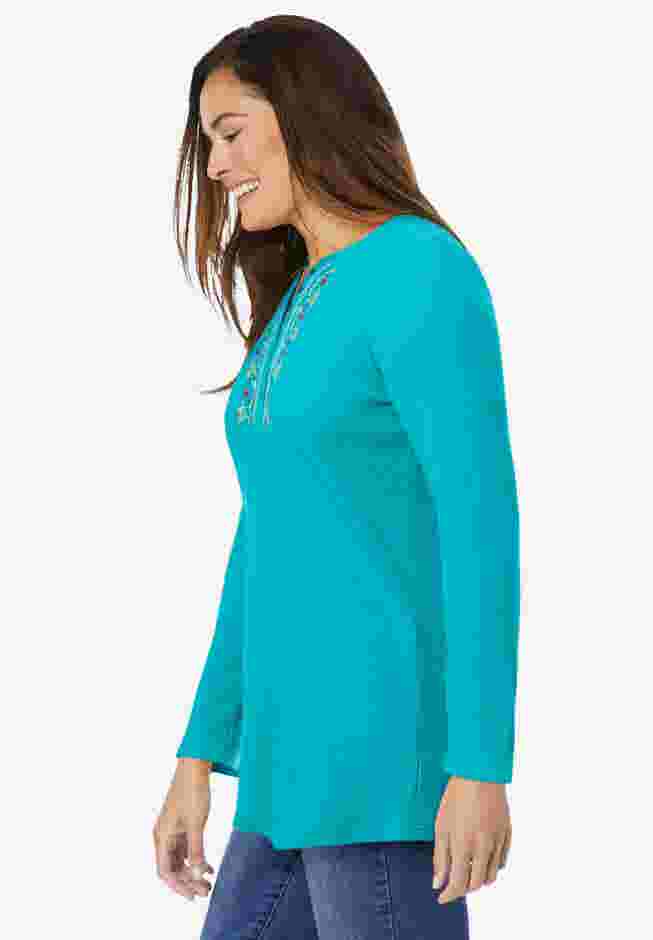 Embroidered Thermal Henley Tee image number 2