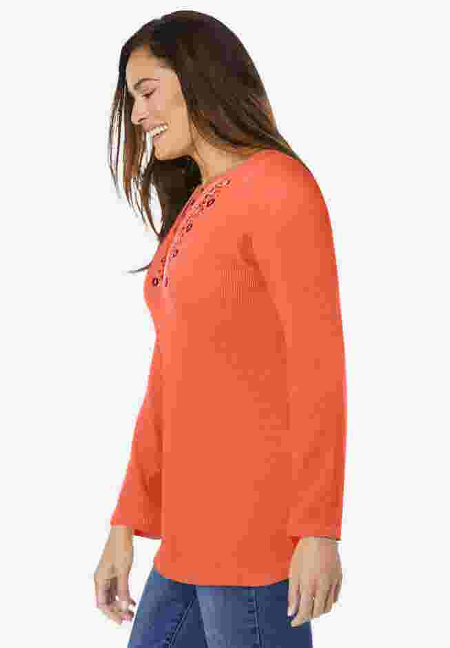 Embroidered Thermal Henley Tee image number 2