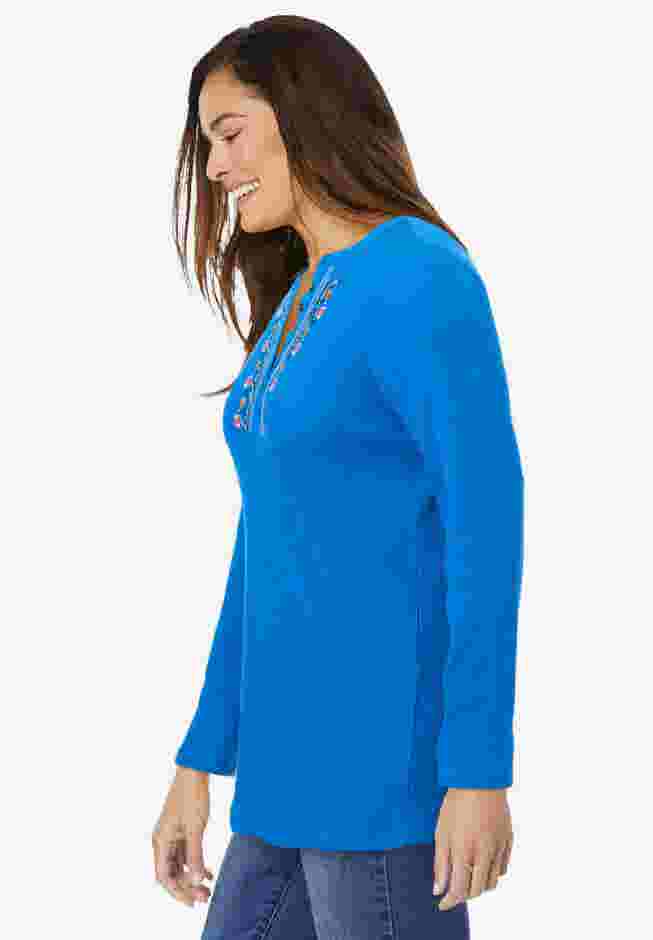 Embroidered Thermal Henley Tee image number 2