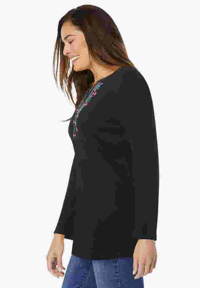 Embroidered Thermal Henley Tee image number 2