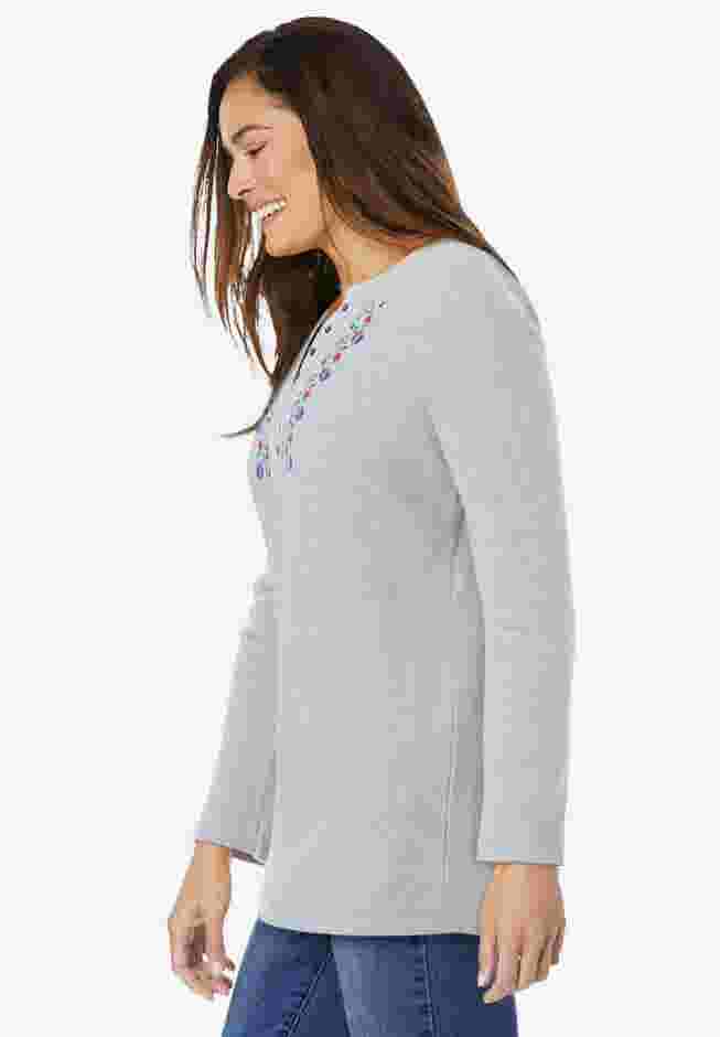 Embroidered Thermal Henley Tee image number 2