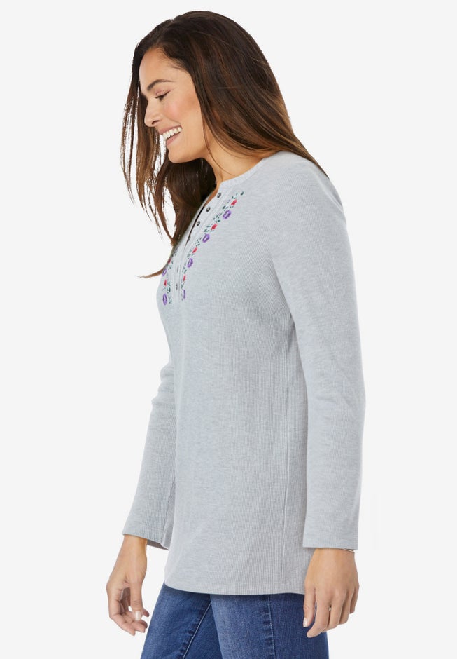 Embroidered Thermal Henley Tee image number 4