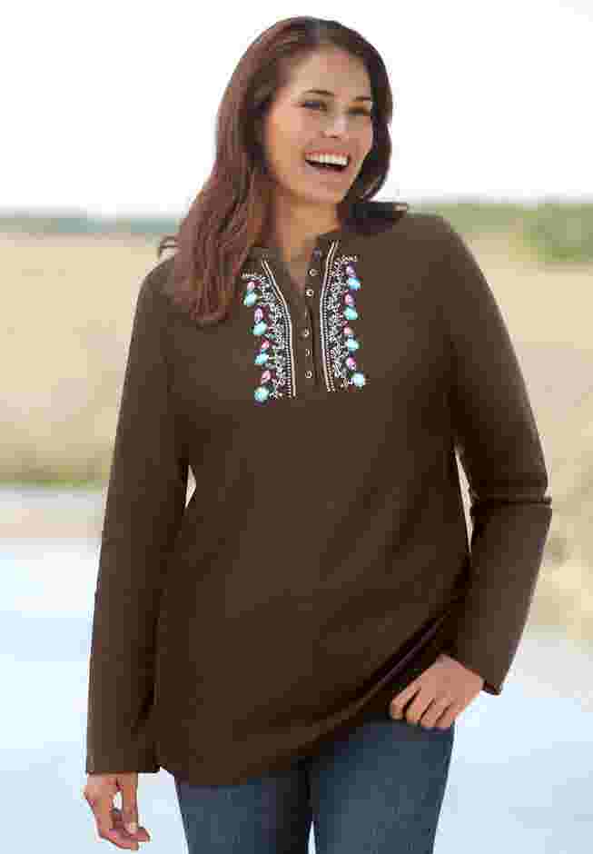 Embroidered Thermal Henley Tee image number 0