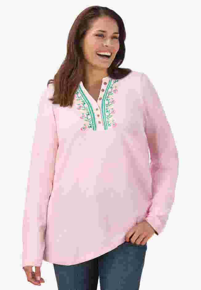 Embroidered Thermal Henley Tee image number 0