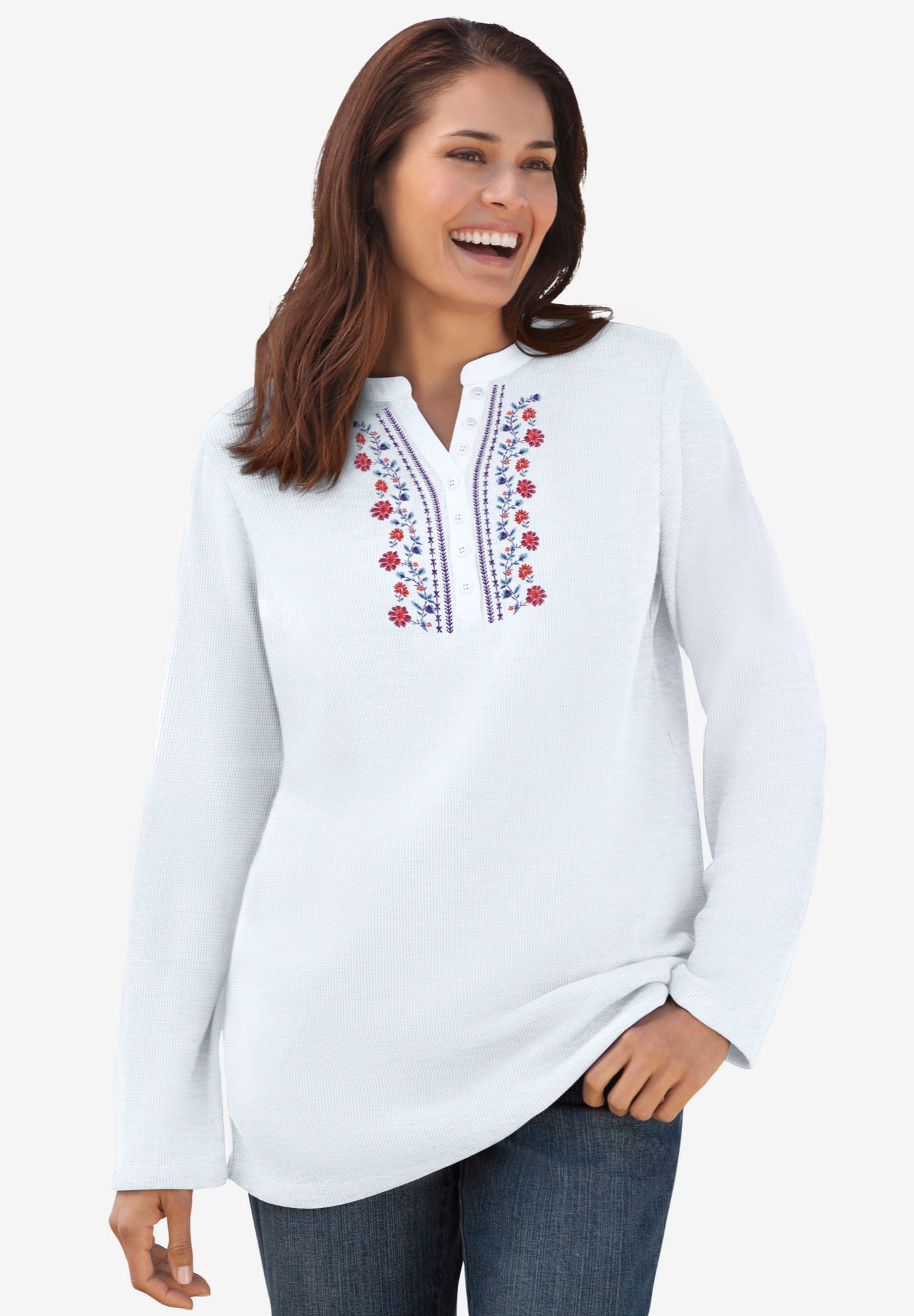 Embroidered Thermal Henley Tee image number 0