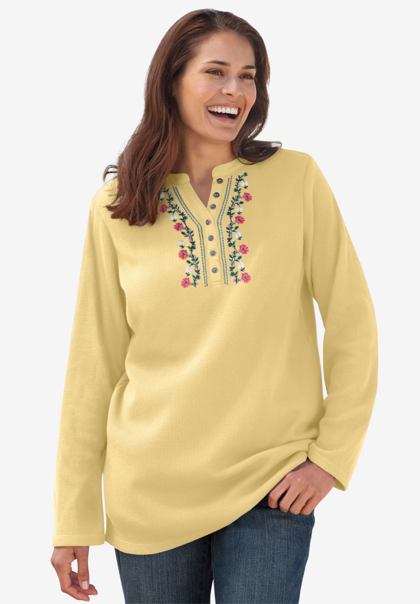 Embroidered Thermal Henley Tee image number 0