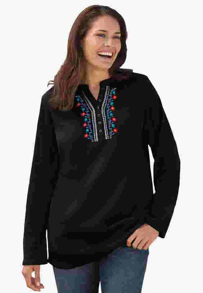 Embroidered Thermal Henley Tee image number 0