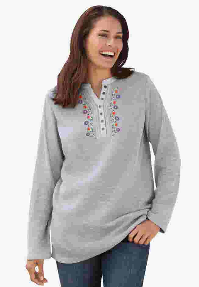 Embroidered Thermal Henley Tee image number 0