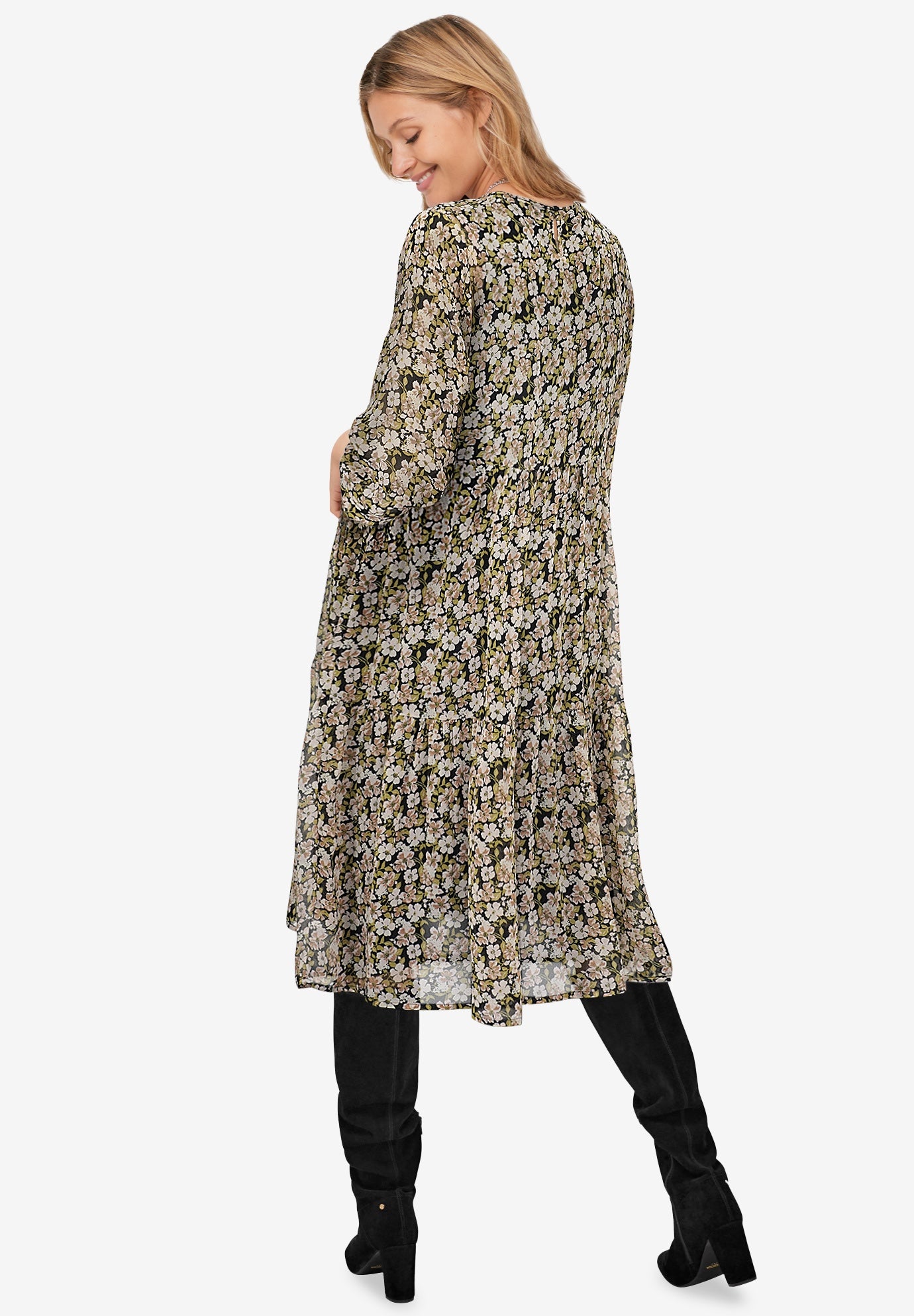 Sheer Overlay Tiered Dress image number 1