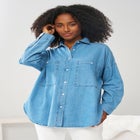 Oversized Button-Front Denim Shirt image number null