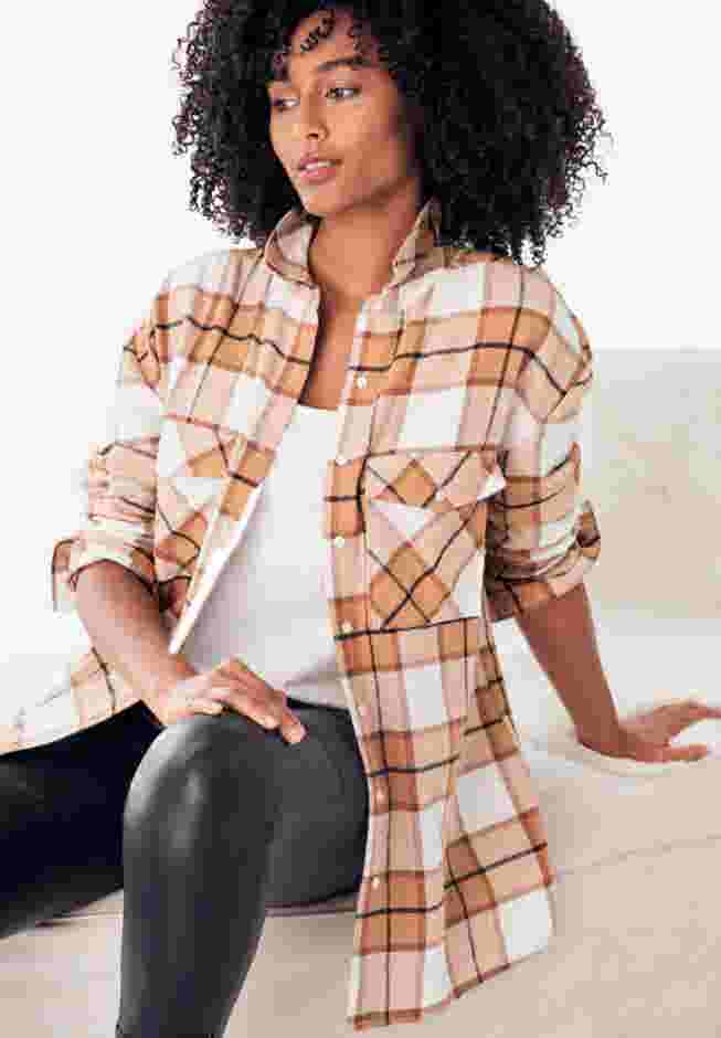 Plaid Button-Front Flannel Tunic image number 3
