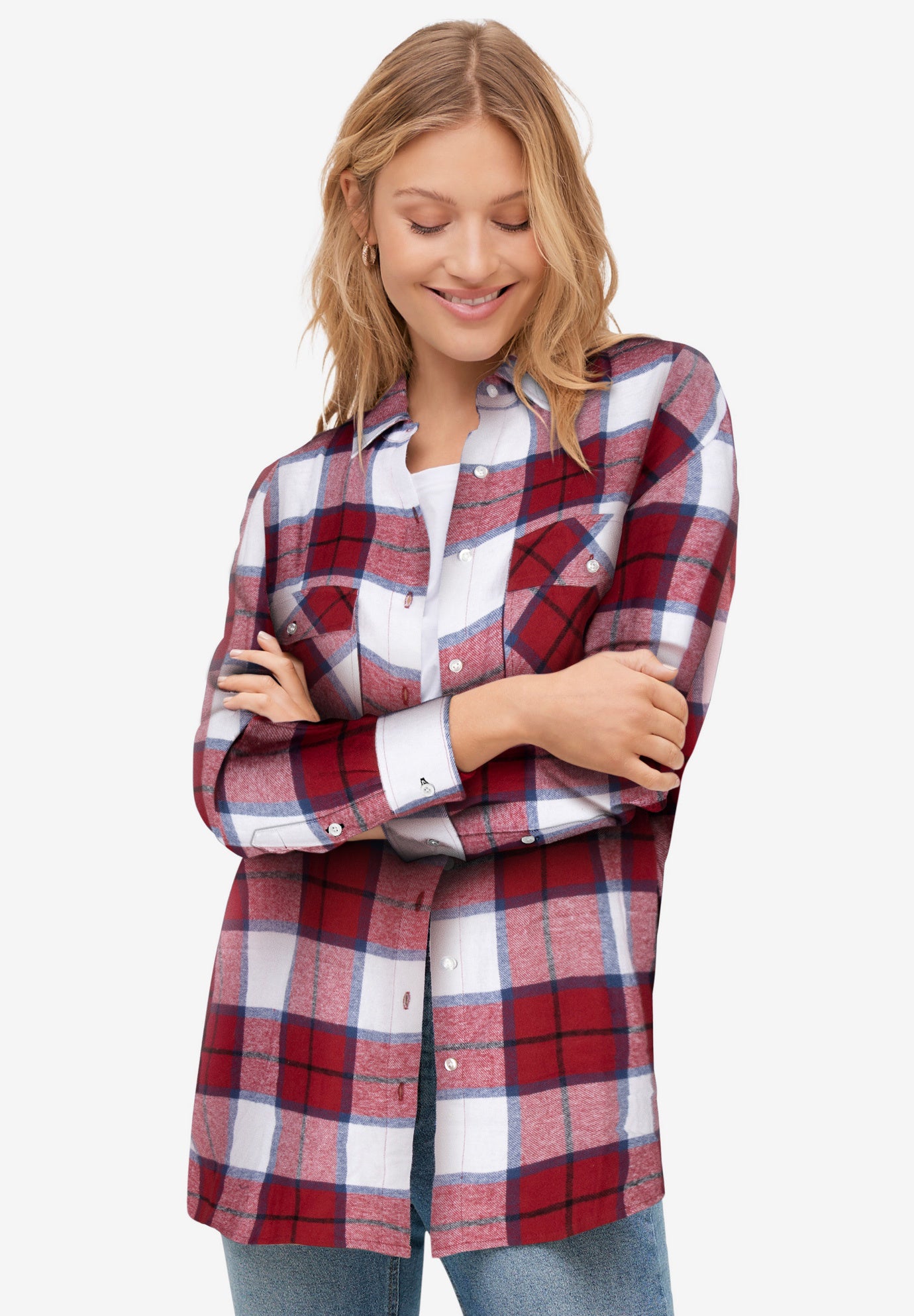 Plaid Button-Front Flannel Tunic image number 0