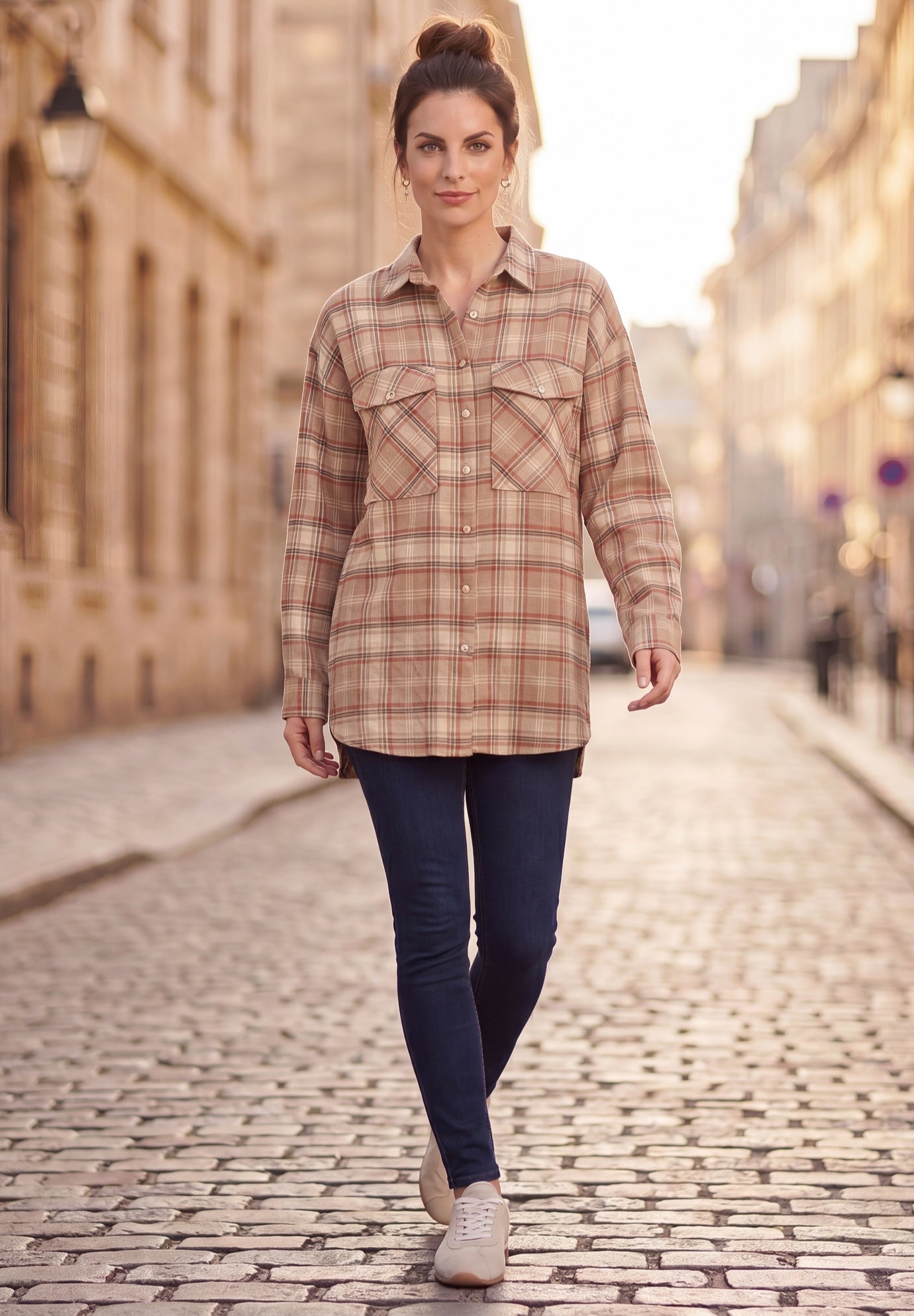 Plaid Button-Front Flannel Tunic image number 0