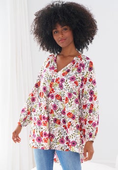 Tiered Tunic With Notch V-Neck
