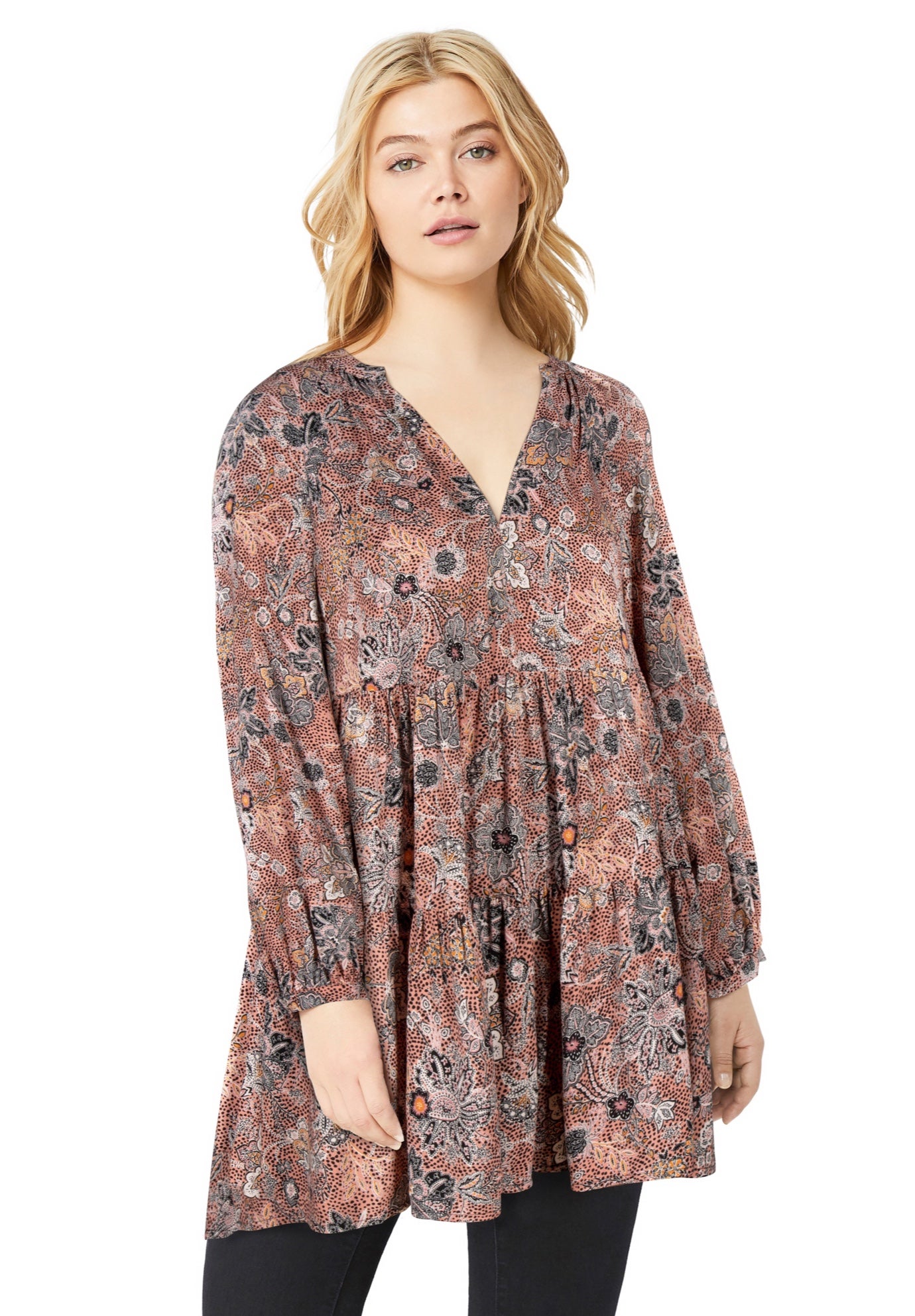 Tiered Tunic With Notch V-Neck image number 0