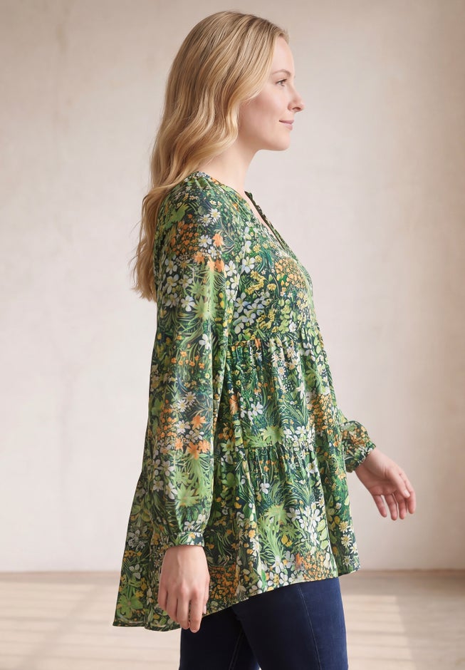 Tiered Tunic With Notch V-Neck image number 2
