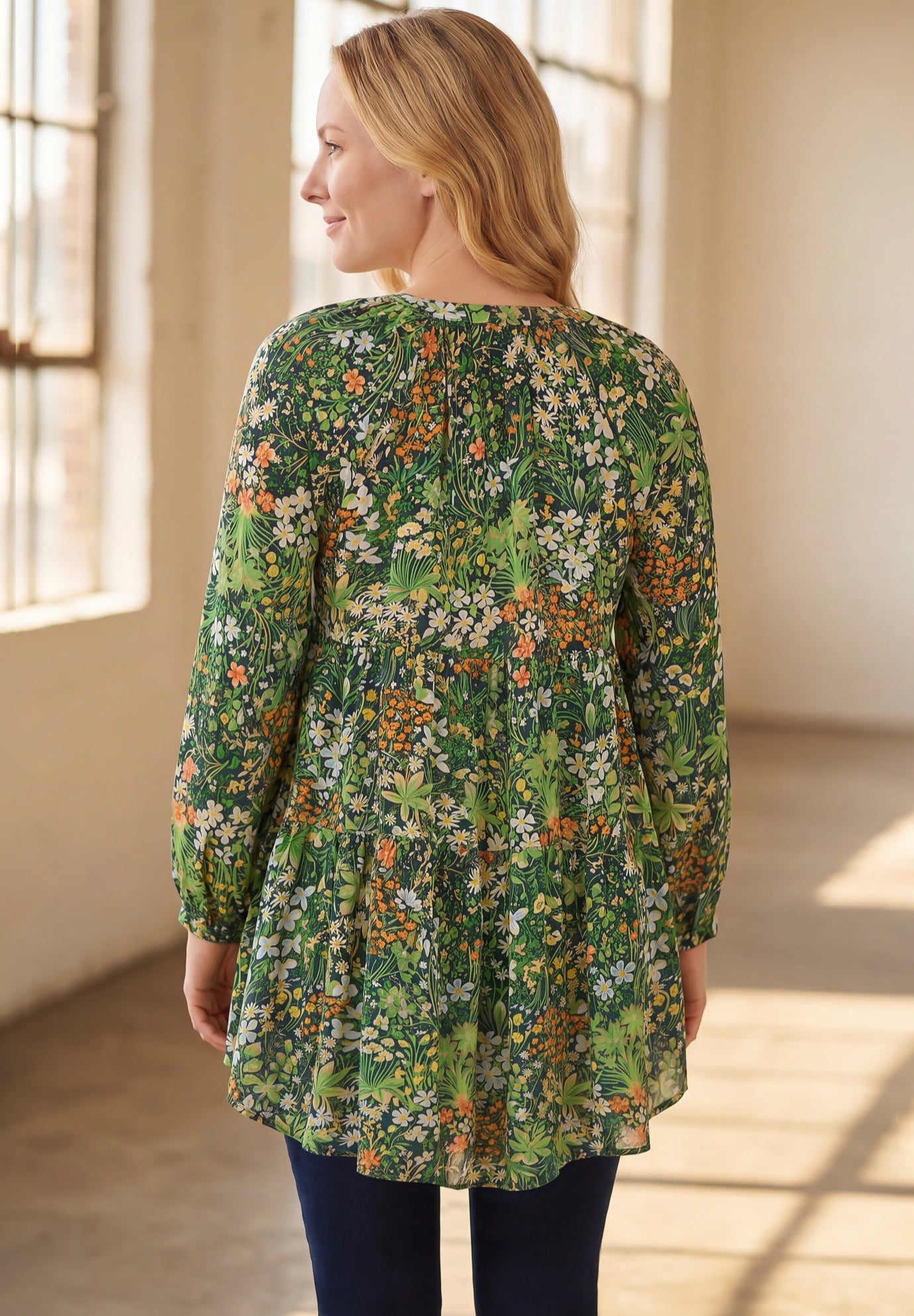 Tiered Tunic With Notch V-Neck image number 1