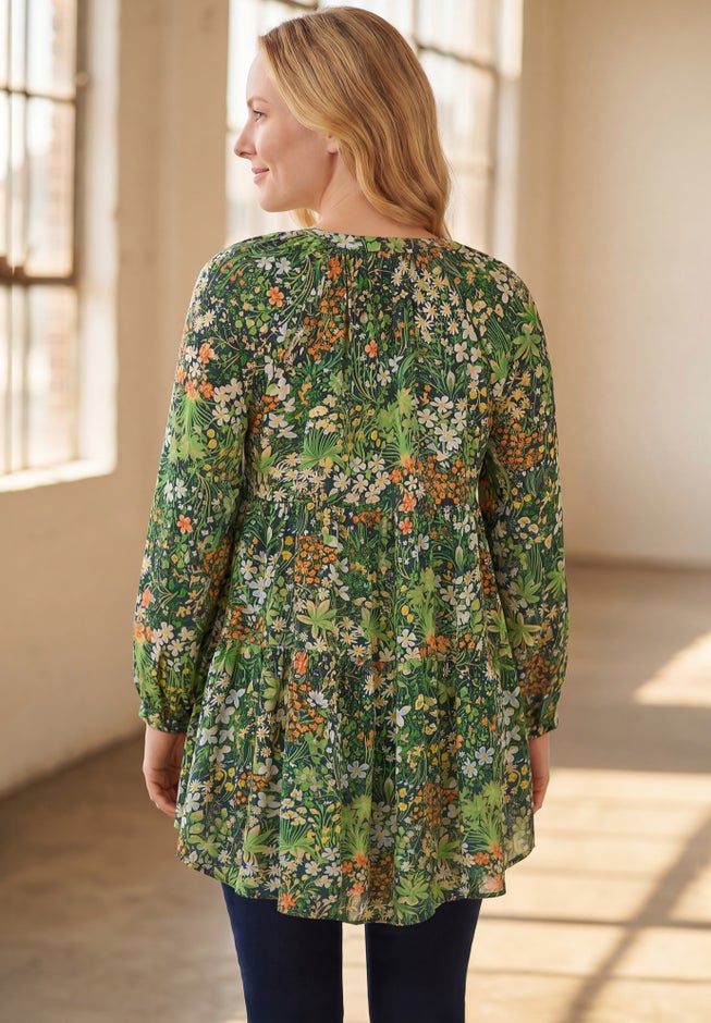 Tiered Tunic With Notch V-Neck image number 1