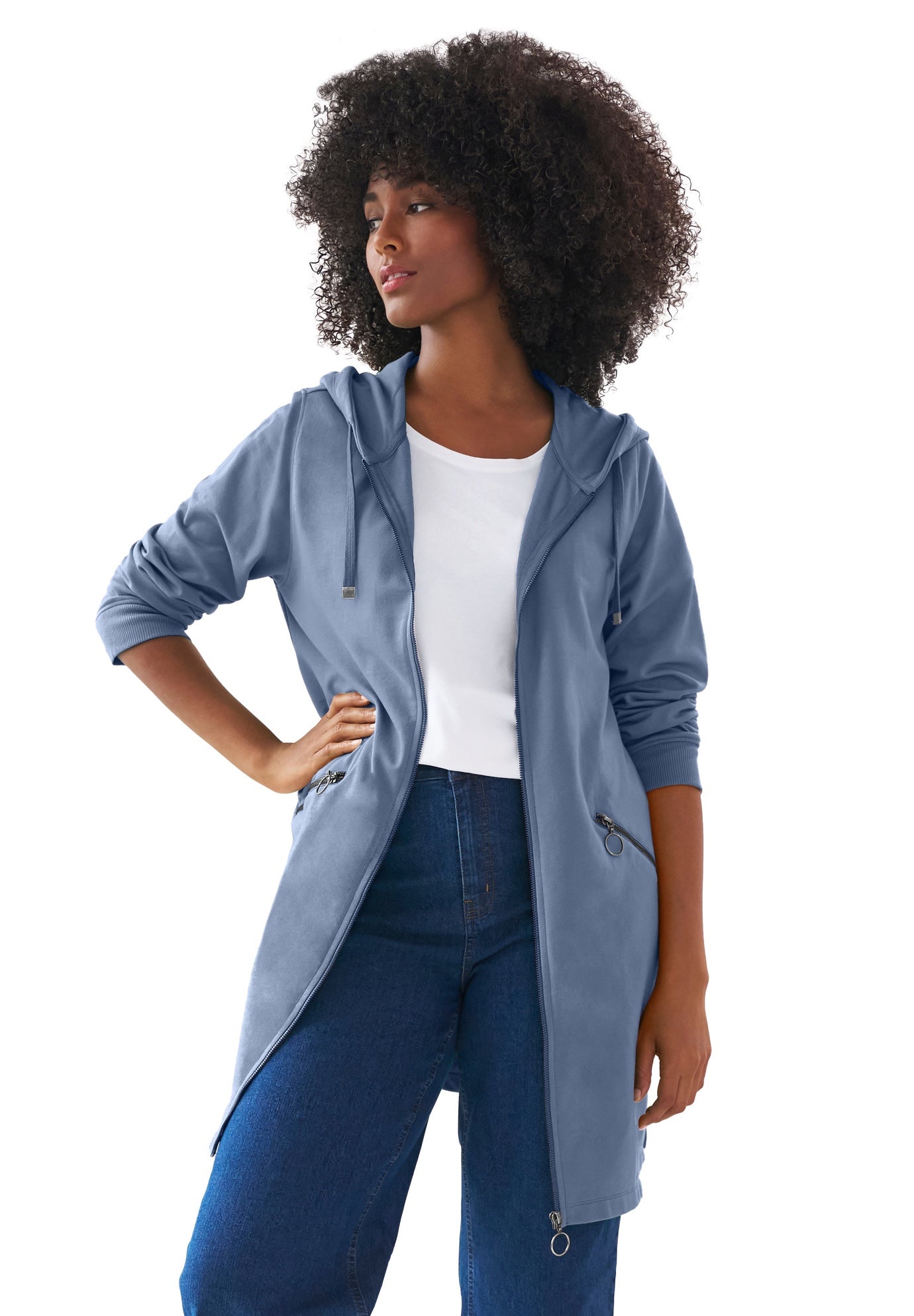 French Terry Zip-Front Hoodie With Zip Pockets image number 0