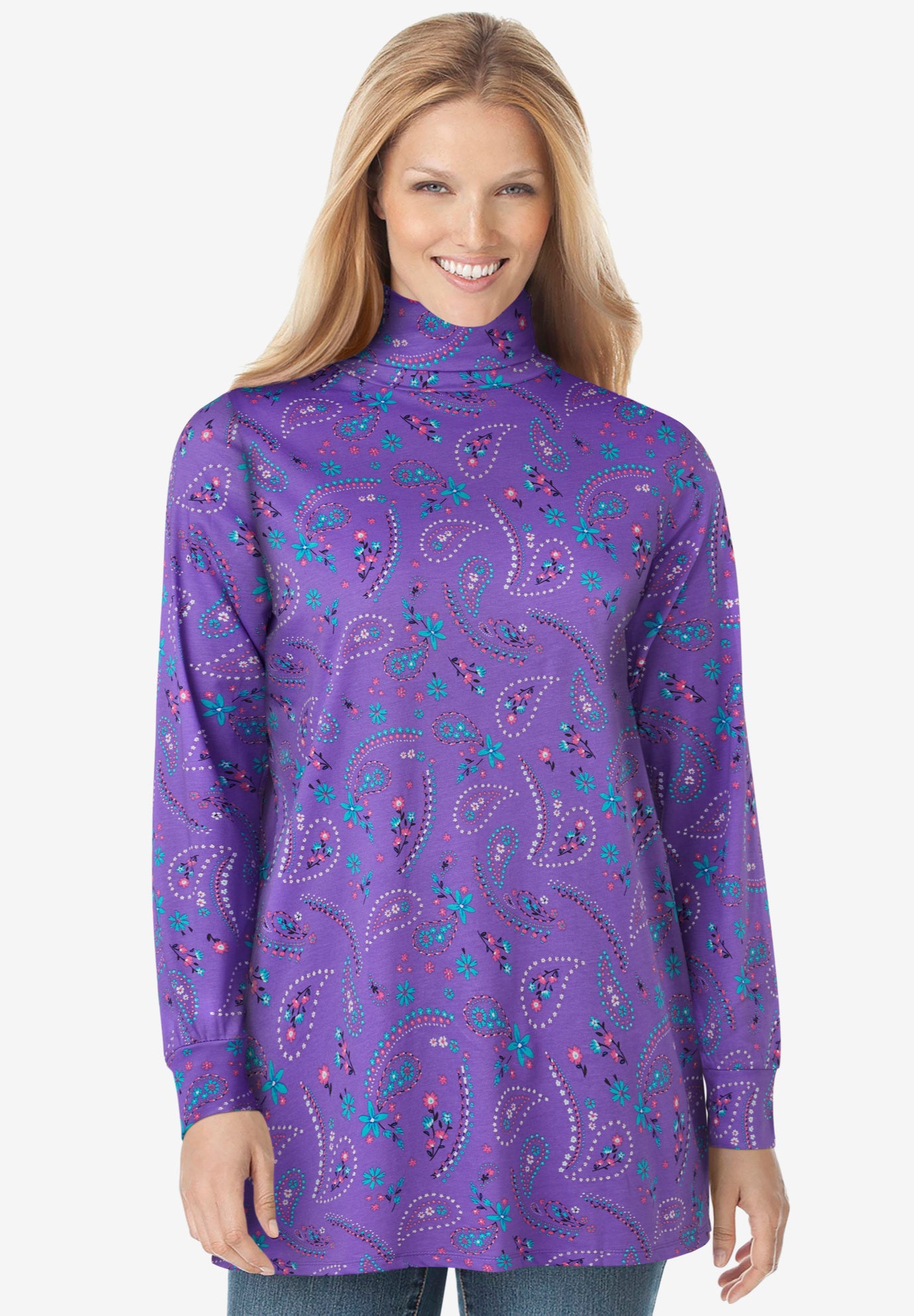 Perfect Printed Long-Sleeve Turtleneck Tee image number 0