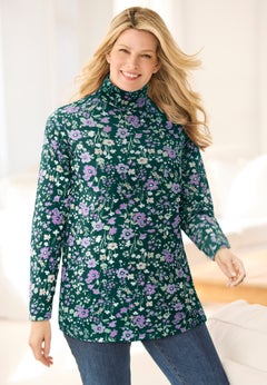Perfect Printed Long-Sleeve Turtleneck Tee