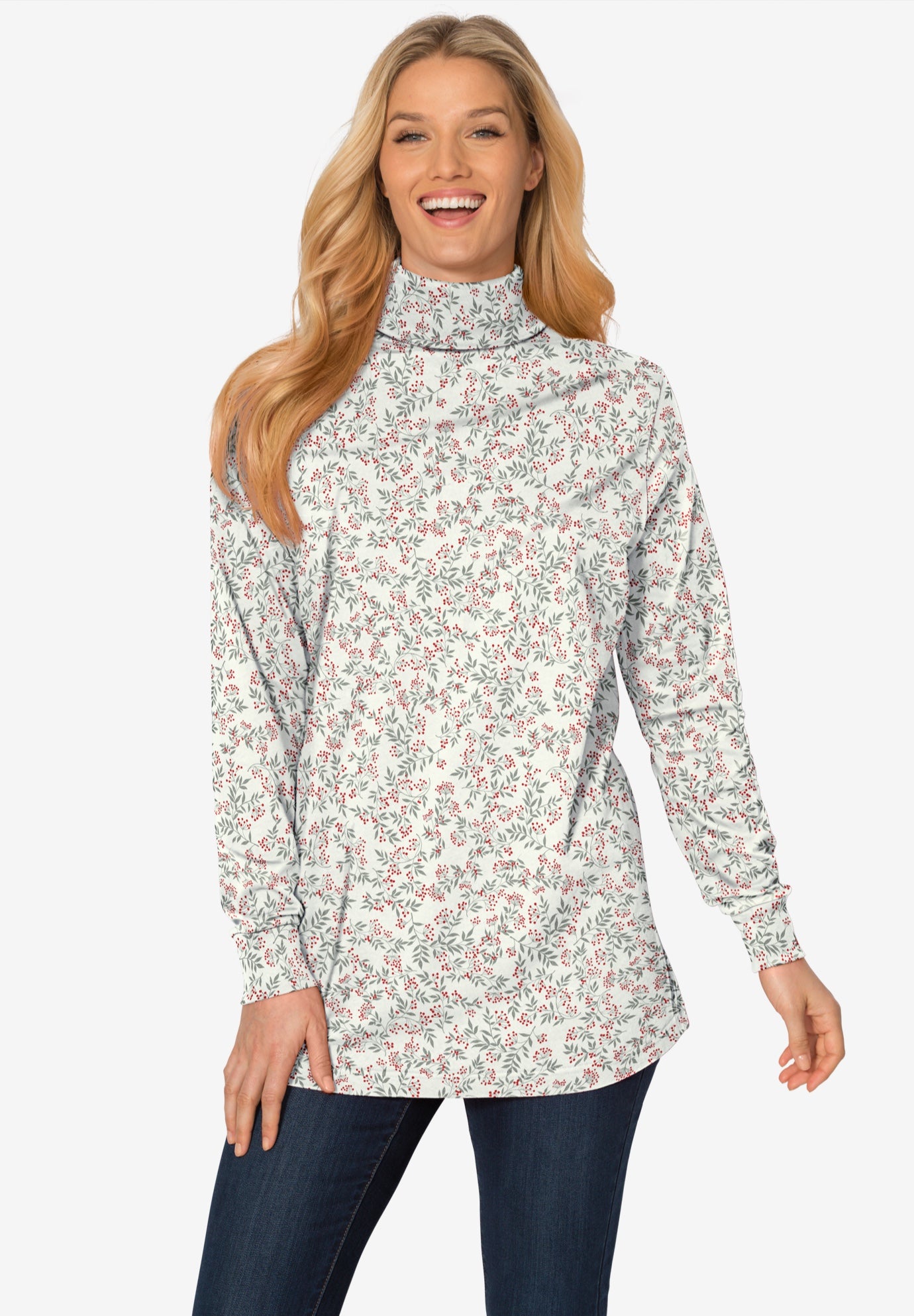 Perfect Printed Long-Sleeve Turtleneck Tee image number 0