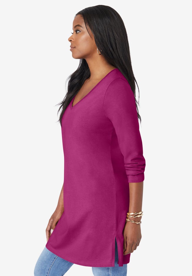 Plus Size Cotton Ultimate Long Sleeve V-Neck Tunic image number 2